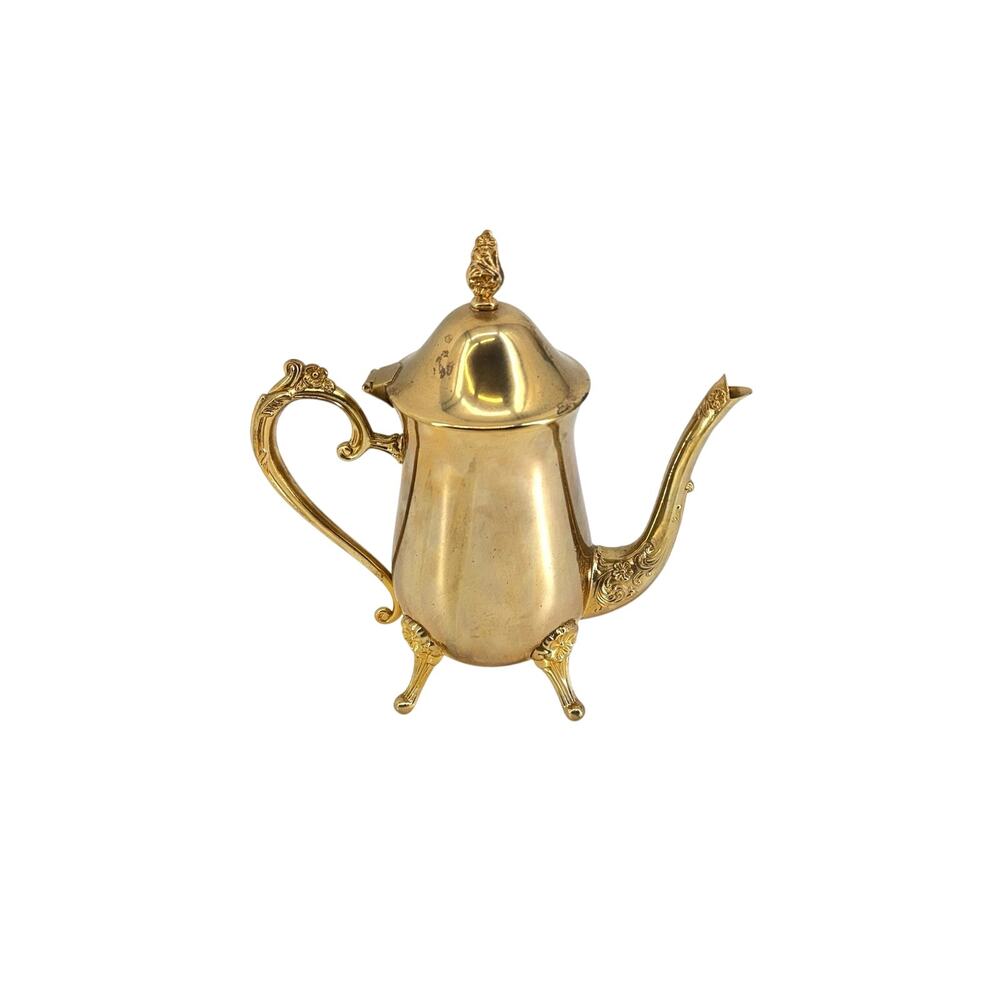 Shiny Brass/Gold Regency Lidded Coffee Pot Vintage Tablescape 9in Tall